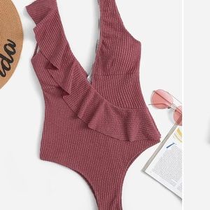 Plunge Ruffle textured swimsuit